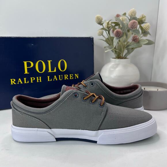 Polo Ralph Lauren Faxon Low Grey Canvas Lace Up Sneakers Men's US 9D NWB - Picture 7 of 10